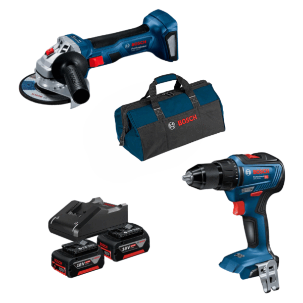 Kit Bosch Taladro GSB 18V-55+ Amoladora GWS 18V-7 + 2 GBA 4.0Ah + Cargador Rápido