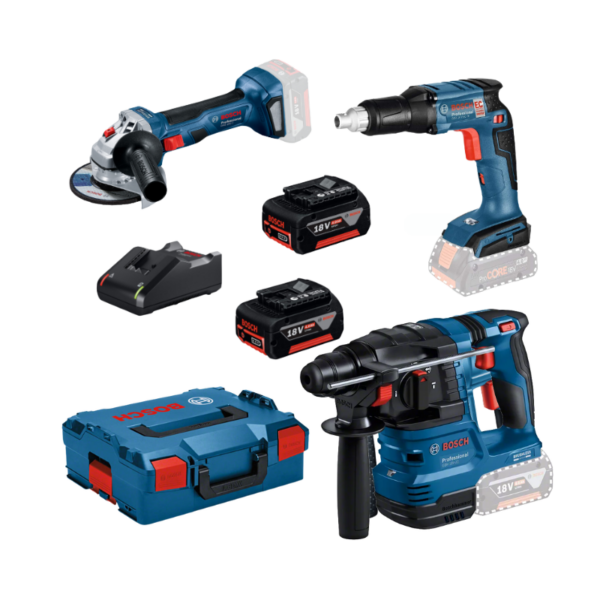 Kit Bosch GWS 18V-7 + GBH 18V-22 + Taladro  GTB 18V-45 + 2 Baterías y Cargador