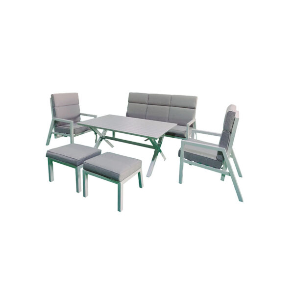 Conjunto Aluminio. Sofá+2 Sillones+2 Pufs+Mesa Alta