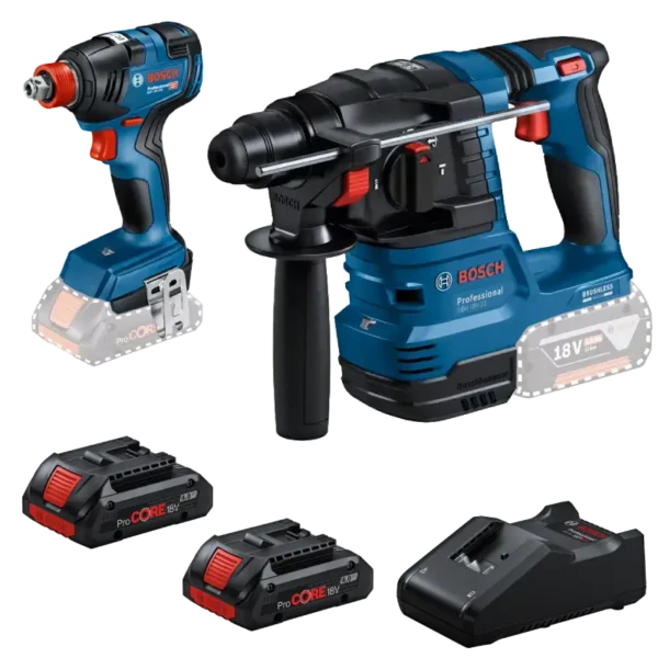 Kit Bosch GBH 18V-22 + GDX 18V-200 + 2 Baterías Pro Core 4 Ah + Cargador Gal 18V-40