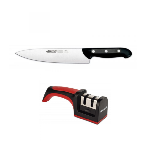 Arcos Maitre Cuchillo de Cocinero 215 mm + Afilador de Mano Arcos 610600