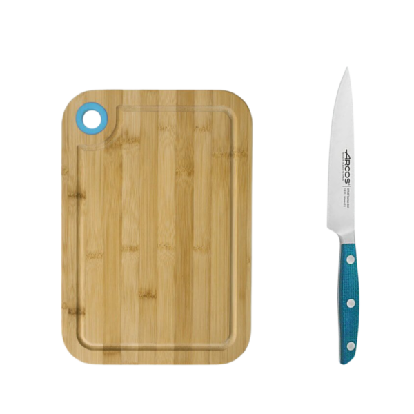 Kit Cuchillo de Verduras Arcos 130 mm Serie Brooklyn + Estuche + Tabla de Cortar de Bambú