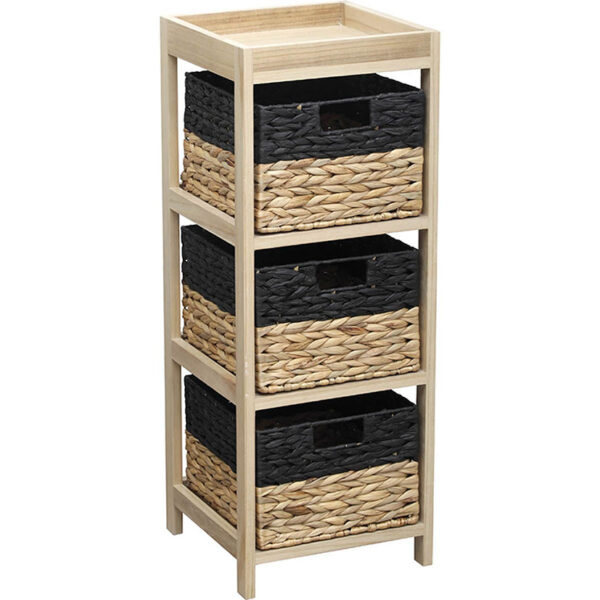 Mueble auxiliar 3 cestas negro/natural