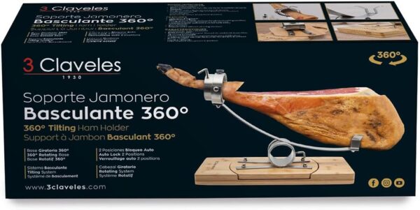 Soporte Jamonero Basculante 360º con Cabezal Giratorio 3 Claveles - Imagen 4