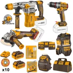 Kit combinado Martillo Demoledor 20V 4.5J + Taladro 96 Nm + Amoladora 115mm 20V Ingco