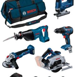 Kit Bosch GSR 18V-55 + GWS 18V-10 + GKS 18V-57-2 + GSA 18V-LI + GST 18V-125 B con 3 baterías y cargador