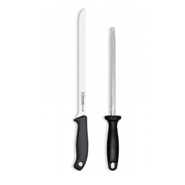 Set cuchillo jamonero Evo + chaira 3 Claveles
