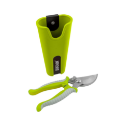 Tijera curva cromada + funda pistacho