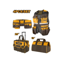 Kit 4 portaherramientas INGCO chaleco + cinturón + bolso rígido + trolley con ruedas