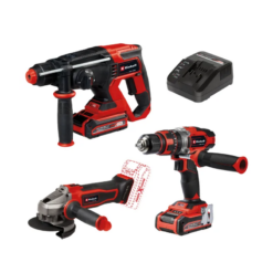 Kit martillo + amoladora+ atornillador a batería EINHELL TE-TK Li+2 baterías y cargador