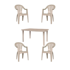 Conjunto mesa rectangular de resina + 4 sillas RESOL Palma color arena