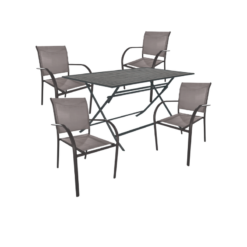 Conjunto 4 Sillas jardín apilables Victoria y 1 Mesa aluminio plegable Serie Grafito