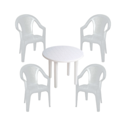 Conjunto 4 Sillas Ischia Blancas y 1 Mesa de Resina Liv Blanca